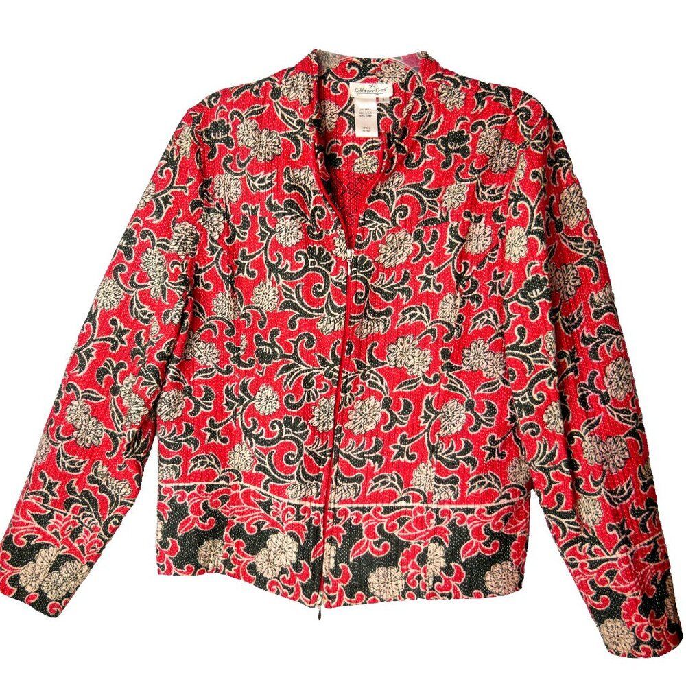 Coldwater Creek Jacket Size L 2-Way Zippered Cotton Red Light Weight